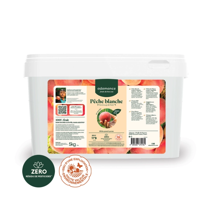 Witte perzik (Pêche Blanche) Fruitpuree Bulk Ongezoet